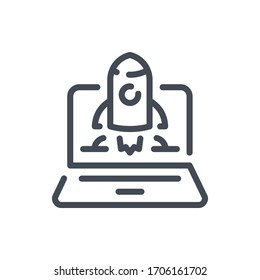Startup line icon. Launch of the Project vector outline sign.