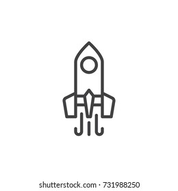 Startup line icon, outline vector sign, linear style pictogram isolated on white. Rocket, spaceship symbol, logo illustration. Editable stroke