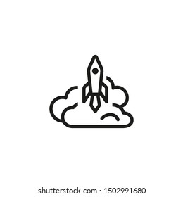 Startup line icon. Rocket flies off with cloud,. Business concept. Vector illustration can be used for topics like business, management, work