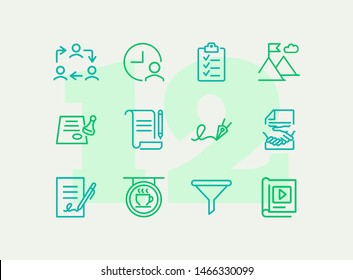 Startup line icon set. Contract, handshake, checklist. Business concept. Can be used for topics like deal, partnership, agreement