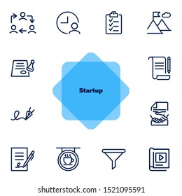 Startup line icon set. Contract, handshake, checklist. Business concept. Can be used for topics like deal, partnership, agreement