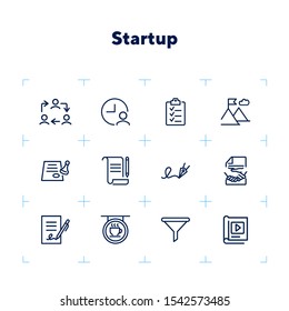 Startup line icon set. Contract, handshake, checklist. Business concept. Can be used for topics like deal, partnership, agreement