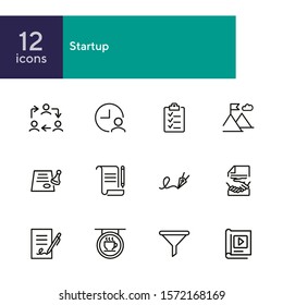 Startup line icon set. Contract, handshake, checklist. Business concept. Can be used for topics like deal, partnership, agreement