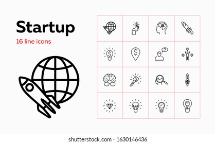 Startup line icon set. New idea, brain, problem solving. Business concept. Can be used for topics like management, key solution, money making