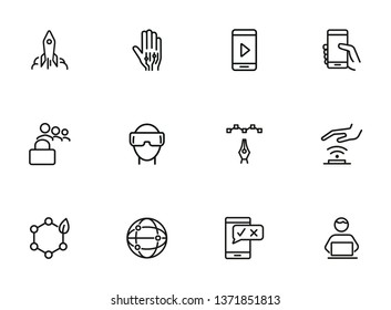 IT startup line icon set. Programmer, scanning, robotic hand, goggles. Business concept. Can be used for topics like information technology, software development, innovation