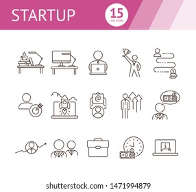 Startup line icon set. Rocket, entrepreneur, growth diagram. Business concept. Can be used for topics like leadership, success, investment