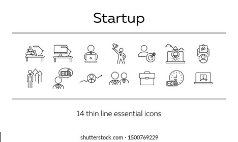 Startup line icon set. Rocket, entrepreneur, growth diagram. Business concept. Can be used for topics like leadership, success, investment