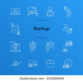 Startup line icon set. Rocket, entrepreneur, growth diagram. Business concept. Can be used for topics like leadership, success, investment