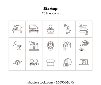 Startup line icon set. Rocket, entrepreneur, growth diagram. Business concept. Can be used for topics like leadership, success, investment