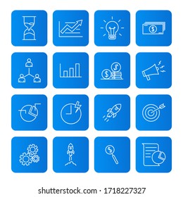 Startup line icons on white background. Launch Project, Business report and Target.
vector illustration
