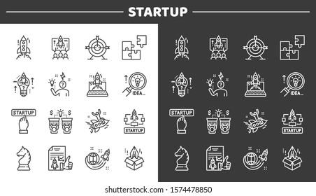 Startup line icons set. Includes such Icons as Group people, Target, Idea, Teamwork, Strategy, Innovation