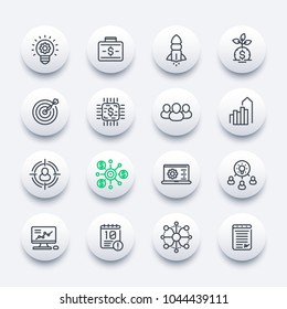 Startup Line Icons Set, Product Launch, Initial Capital, Project Funding, Contract, Ipo, Target Market