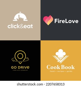 STARTUP LOGO COLLECTION can be used for creating businesses like  Food Apps, Online Restaurants, Dating Apps, Connection Websites, Travel  Navigation Apps, Cooking Apps, Food Blogs.