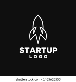 startup logo line rocket icon design vector illustration black background