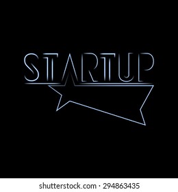 Startup logo with star isolated on black background. Silhouette style, outline. Vector illustration