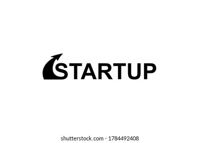 Startup Logo. Startup Text With Up Arrow. Starting Of Production. Vector Illustration.