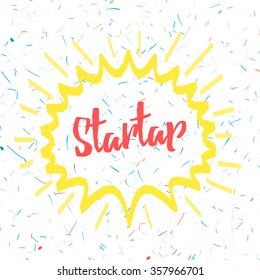 Startup logo that attracts attention. Red word: Startup in hand-lettering style. Vector illustration
