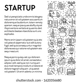 Startup, management and marketing, profit increase line icons on emblem vector. Success and co-working, earning and analysis, business idea development. Statistical graphic, accounting and research