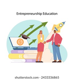 Startup mentorship program. Impact of entrepreneurship education with mentors guiding the launch of new ventures. Opportunity to create new business and be successful. Flat vector illustration