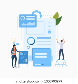 Startup metaphor flat icon. Entrepreneur, developer, idea. Teamwork concept. Can be used for topics like analysis, presentation, investment