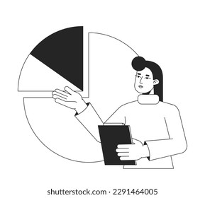 Startup metrics assessment bw concept vector spot illustration. Data analyst 2D cartoon flat line monochromatic character for web UI design. Editable hero image for landing page, mobile header