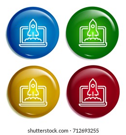 Startup multi color gradient glossy badge icon set. Realistic shiny badge icon or logo mockup