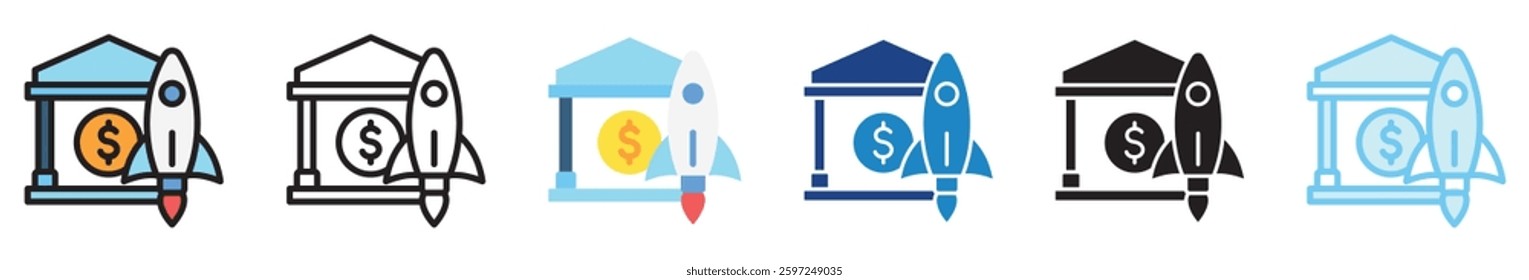 Startup multi style, mini illustration icon set. outline, flat, glyph, line color, UI, UX, app and web, digital or print. related to business, finance, financial technology.