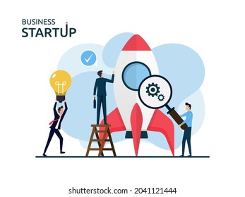 Startup new business launch concept, employers preparing for rocket spaceship symbol
