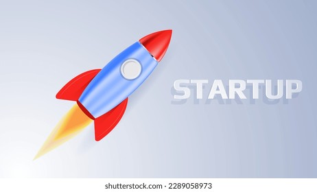 Startup and New business launch concept vector banner and poster with rocket illustration