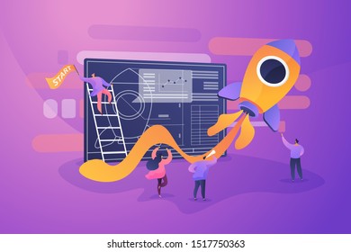 Startup new business project. Development process. Innovation product, creative idea. Start up launch, Start up venture, entrepreneurship concept. Vector isolated concept creative illustration