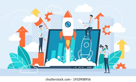 	
Startup new business project. Development process. Innovation product, creative idea. Start up launch, Start up venture, entrepreneurship concept. Vector isolated concept creative illustration