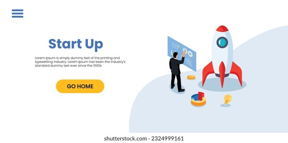 Starten Sie das neue Geschäftsprojekt. Entwicklungsprozess. Innovationsprodukt, kreative Idee. Start-up, Start-up-Unternehmen, Unternehmertum Konzept. Vektorgrafik-Einzelkonzept	