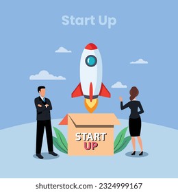 Startup new business project. Development process. Innovation product, creative idea. Start up launch, Start up venture, entrepreneurship concept. Vector isolated concept creative illustration	