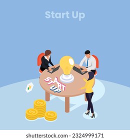 Startup new business project. Development process. Innovation product, creative idea. Start up launch, Start up venture, entrepreneurship concept. Vector isolated concept creative illustration	