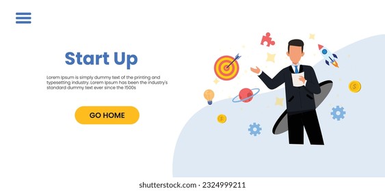 Startup new business project. Development process. Innovation product, creative idea. Start up launch, Start up venture, entrepreneurship concept. Vector isolated concept creative illustration	