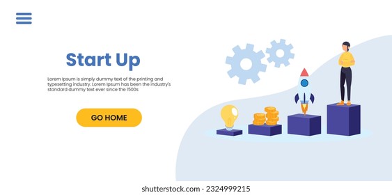 Startup new business project. Development process. Innovation product, creative idea. Start up launch, Start up venture, entrepreneurship concept. Vector isolated concept creative illustration	