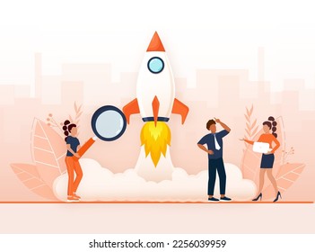 Startup new business project. Idea through planning and strategy, time management, realization. Vector illustration