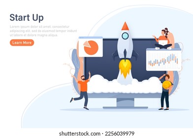 Startup new business project. Idea through planning and strategy, time management, realization. Vector illustration