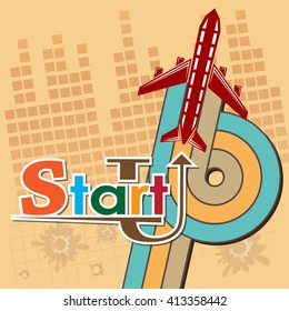 Startup new business project with plane image development and launch a new innovation product on a market concept Flat design vector illustration