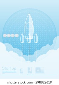 Startup new business project with rocket image - Concept Flat design vector illustration