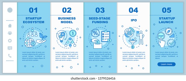 Startup onboarding mobile web pages vector template. Business creation. Responsive smartphone website interface idea with linear illustrations. Webpage walkthrough step screens. Color concept