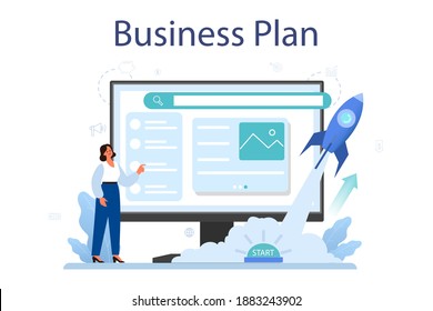 Startup online service or platform. New business launching. Idea of project planning, promotion, management. Business plan. Flat vector illustration