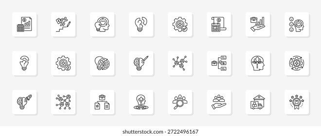 Startup Operations And Growth Einheitlicher Satz minimalistischer Vektorsymbole, die wichtige Ideen mit visueller Klarheit darstellen