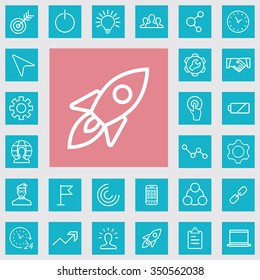 startup outline, thin, flat, digital icon set for web and mobile