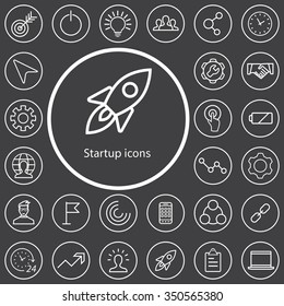startup outline, thin, flat, digital icon set for web and mobile