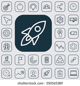 startup outline, thin, flat, digital icon set for web and mobile