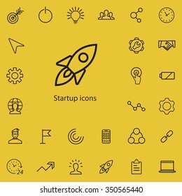 startup outline, thin, flat, digital icon set for web and mobile