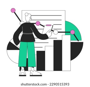 Startup performance optimization flat line concept vector spot illustration. Analyst 2D cartoon outline character on white for web UI design. Editable hero image for website landing, mobile header