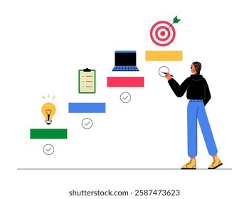 Startup Planning With Male Entrepreneur Marking Checklist In Flat Vector Illustration Symbolizing Business Strategy, Goal Setting, And Project Management, Isolated On White Background