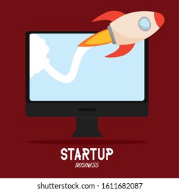 Startup poster with a rocket - Vector illustration design